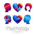 Modern head sign Set of Psychology. Profile Human. Creative style. Symbol in vector. Design concept. Brand company Royalty Free Stock Photo