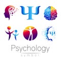 Modern head sign Set of Psychology. Profile Human. Creative style. Symbol in vector. Design concept. Brand company