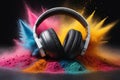 Modern headphone set with waves Royalty Free Stock Photo