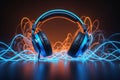 Modern headphone set with waves Royalty Free Stock Photo