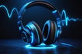 Modern headphone set with waves Royalty Free Stock Photo