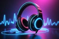 Modern headphone set with waves Royalty Free Stock Photo
