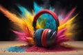 Modern headphone set with waves Royalty Free Stock Photo