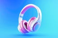 Modern headphones on blue background