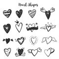 Modern heart cartoon illustration.Cute Romantic dark icons. Doodle sketch background. Hand drawn icon.Vector set.