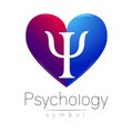 Modern heart sign of Psychology. Letter Psi. . Creative style. in vector. Design concept. Violet blue color isolated Royalty Free Stock Photo