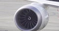 Modern Heavy jumbo jet airplane engine starting and run