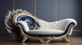 Luxurious Blue And Gold Royal Style Chair - 3d Rendering