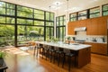 A modern, high-end kitchen interior featuring a kitchen island, created with imaging technology Royalty Free Stock Photo