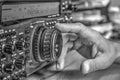 High frequency radio amateur transceiver in black and white Royalty Free Stock Photo