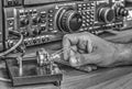 High frequency radio amateur transceiver in black and white Royalty Free Stock Photo