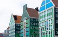 Modern High Rise Buildings with Blue and Green Colored traditional Dutch style buildings in Zaandam, Netherlands