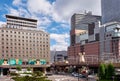 The modern high-rise buildings and road junctions surroundings the Osaka station. Japan Royalty Free Stock Photo