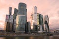 Modern high-rise business center `Moscow City` on a cloudy April evening