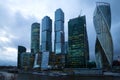 Modern high-rise complex `Moscow-city` in the April twilight. Evening Moscow