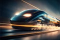 Modern high speed commuter train on the move. High-Speed Passenger Train. generative AI
