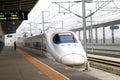 Modern magnetic levitation high-speed rail (HSR) bullet train at the railway station of Pingyao, Xian, China