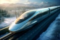 Modern high speed train on the background of the snow landscape Royalty Free Stock Photo
