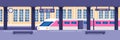 Modern high speed train on empty railway station. Railway passenger public transport, vector illustration.