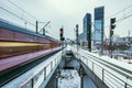 Modern high-speed train moves fast Royalty Free Stock Photo