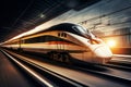 Modern high speed train at sunset Royalty Free Stock Photo