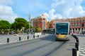 Modern high-speed tram on Place Massena, Nice, Cote d`Azur, France Royalty Free Stock Photo