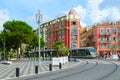 Modern high-speed tram on Place Massena, Nice, Cote d`Azur, France Royalty Free Stock Photo