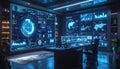 Futuristic Command Center with Digital Displays and Data Analysis Royalty Free Stock Photo