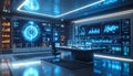 Futuristic Command Center with Digital Displays and Monitors Royalty Free Stock Photo