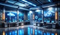 Futuristic Control Room with Multiple Monitors and Data Displays Royalty Free Stock Photo