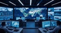 High-Tech Command Center Monitoring Global Operations and Logistics Royalty Free Stock Photo