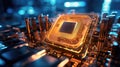 Modern High Tech CPU Chip of Contemporary Super Computer Processor. futuristic technology. Generative Ai