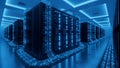 Futuristic Server Room with Blue Lights Data Center, Cloud Computing, Technology Royalty Free Stock Photo