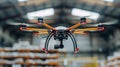 High-Tech Drone with Camera Flying in Warehouse Royalty Free Stock Photo