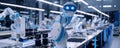 High-tech factory with robotic arms and advanced automated assembly line