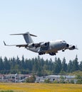 Huge military transport airplane landing with emergency supplies