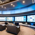 A modern, high-tech smart home control room with touchscreen panels and automation displays5, Generative AI