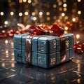 Modern high tech style Christmas gift box with bow Royalty Free Stock Photo