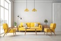 Modern hightech classical interior design living room in yellow tones and color