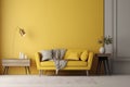 Modern hightech classical interior design living room in yellow tones and color