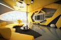 Modern hightech classical interior design living room in yellow tones and color