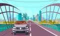 Modern highway bridge flat vector illustration Royalty Free Stock Photo