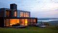 Modern Hilltop Home With Dramatic Sunset Views Architectural Harmony Between Nature and Design Royalty Free Stock Photo