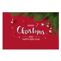 Modern holidays background with Christmas tree branches decorated with berries, stars and candy canes and christmas lights festive