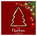 Modern holidays Christmas background banner with Christmas tree branches decorated with berries, stars and candy canes and