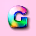 Modern holographic letter G .Gelatinous letter of the alphabet. 3d letter lollipop. Volumetric letter with watercolor divorce. a d