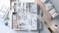 Aerial View of Modern Home Blueprint and Design Layout Royalty Free Stock Photo