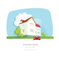 Modern home facade contemporary, house traditional cottage vector Royalty Free Stock Photo