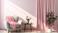 Modern home interior with comfortable sofa, elegant chair, and pink flower generated by AI Royalty Free Stock Photo