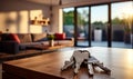 Modern Home Interior with Focus on House Keys on Table Blurred Background of Stylish Living Room and Kitchen Royalty Free Stock Photo